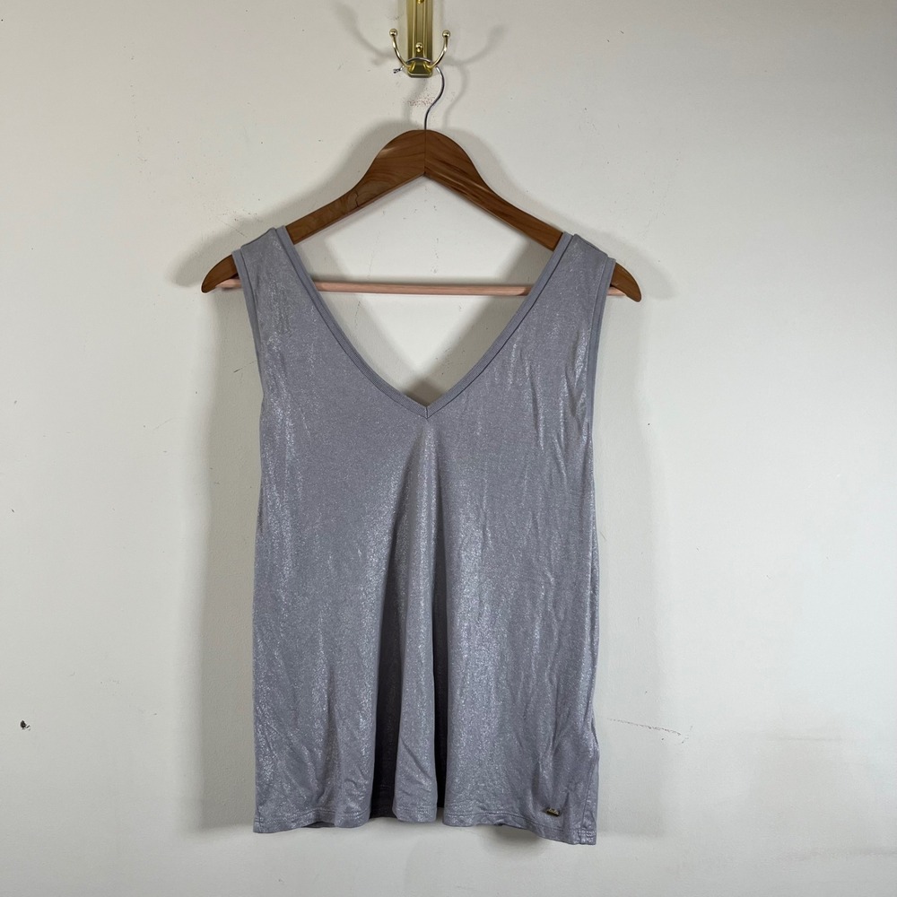 Ted Baker London Silver Tank Top V-Neck Glittery Glam Going Out Top Size Small